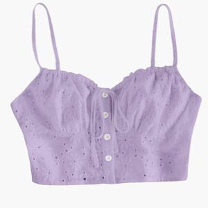 New. Lavender Eyelet Crop Top Tank Top with Floral Detailing